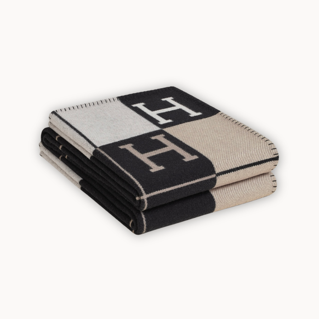 CHECKED PLAID H BLACK AND BEIGE 135x170cm